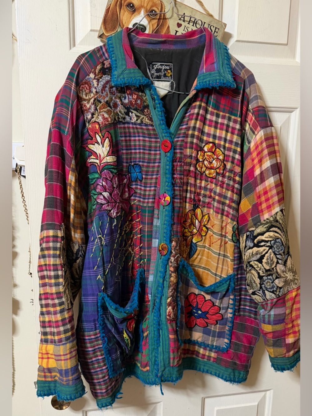 Vintage Bohemian Patchwork Floral Quilted Jacket - Teal Accents